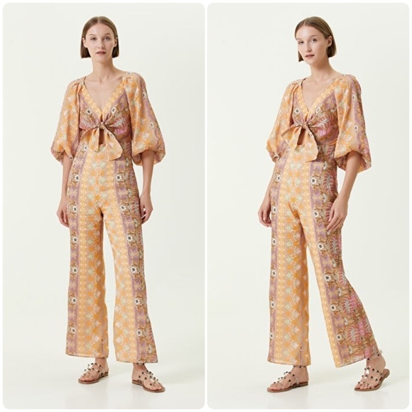 New! Sandro Dieppe Linen Blend Floral Jumpsuit 🌸 XS NWT! - Picture 1 of 12